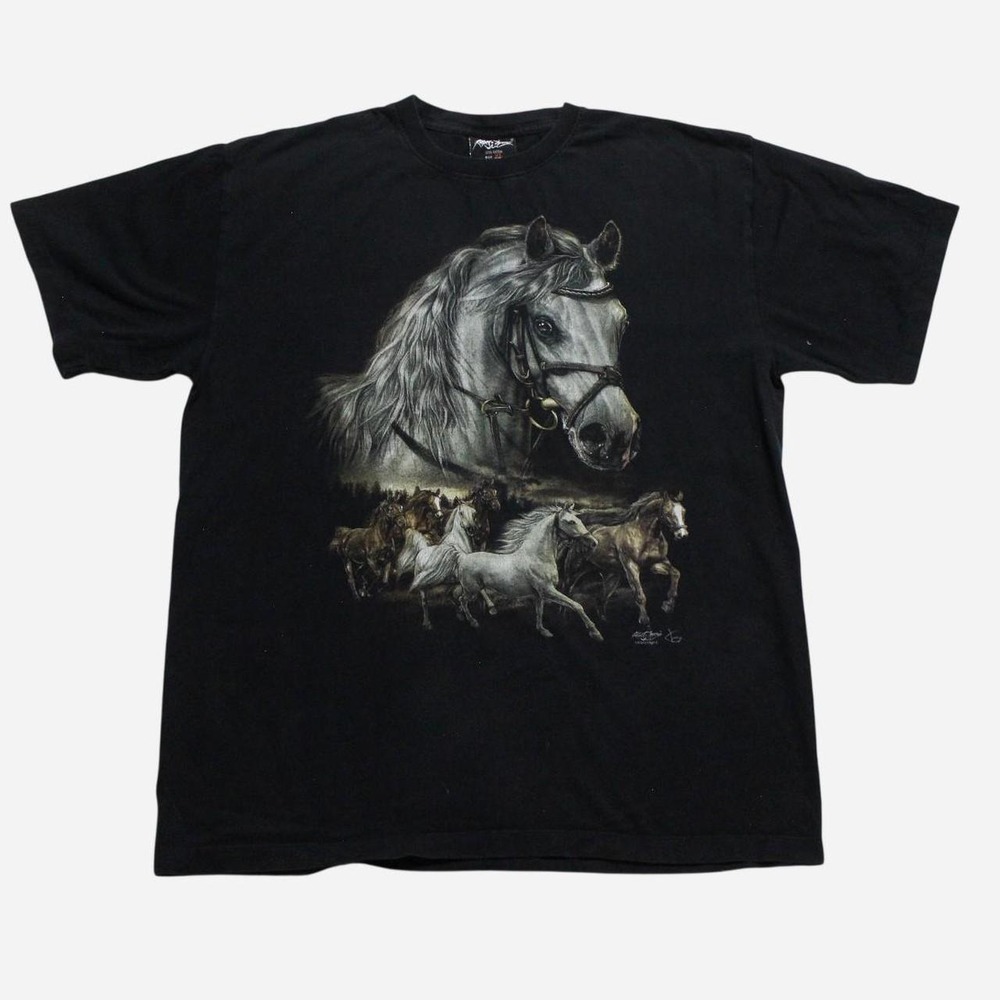 Mens Y2K Skater Streetwear Nature Grunge AOP Horse Black T-shirt